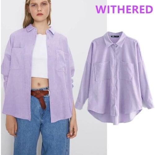 Jenny&Dave shirs womens england vintage solid Corduroy boyfriend oversize blouse women blusas mujer de moda tops plus size