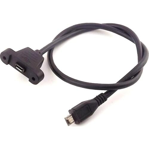 Micro USB 0.5 mm 5Pin Male to Female w/Screw Hole Panel Mount Extention Cable Car GPS Devices Cable with Ears 50cm