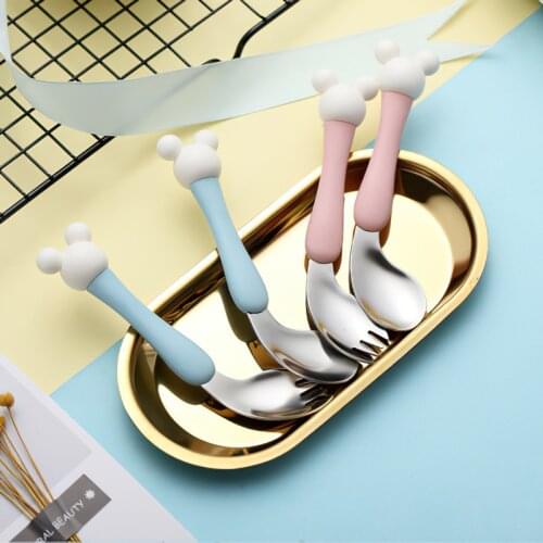 304 Stainless Steel Spoon Fork Gift Box Set Korean Cartoon Korean Cartoon Elbow Children Learn To Eat Tableware Home Kitchen