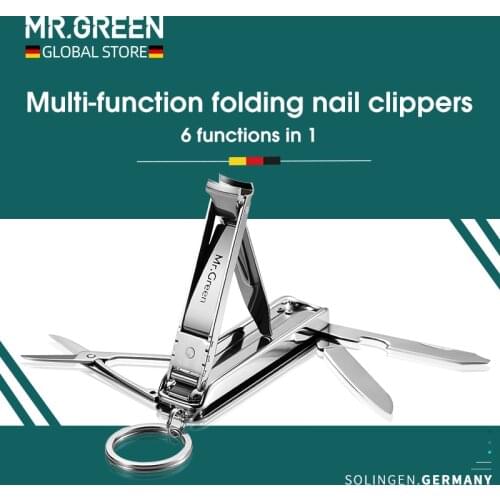 MR.GREEN Multifunctional Nail Clipper Stainless Steel Six Functions Nail Files Bottle Opener Small Knife Scissors Nail Cutter
