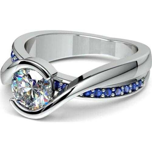 Trendy Zircon Round Engagement Ring Luxury Female Blue White Crystal Stone Ring Charm Silver Color Thin Wedding Rings For Women
