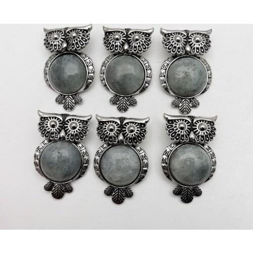 Fashion Natural stone Retro ShimmerStone Owl pendant Necklace for jewelry making 12pcs/lot charm trendy accessories wholesale