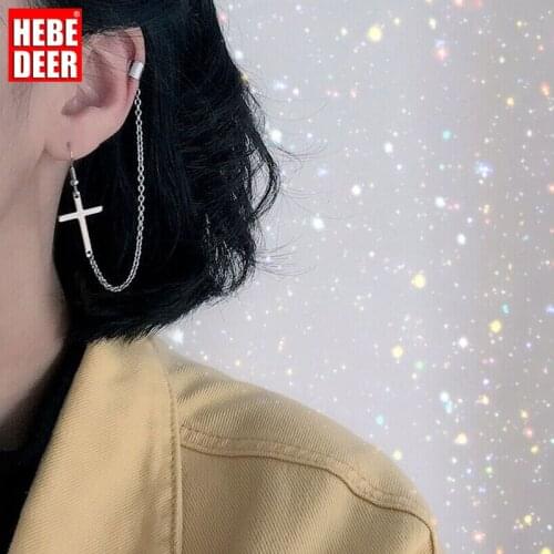 HebeDeer Trendy Cross Clip Ear Women Earrings Punk Style Fashion Pierced Tassel Earrings Style Zinc Alloy Jewelry Gift Wholesale