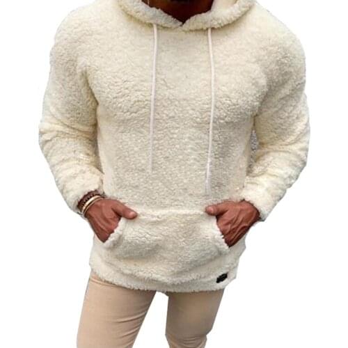 Mens Winter Sweater Hooded Long-Sleeved Sweaters Big Pocket Fleece Fluffy Casual Pullovers Man Plus Size Warm Fleece Streetwear