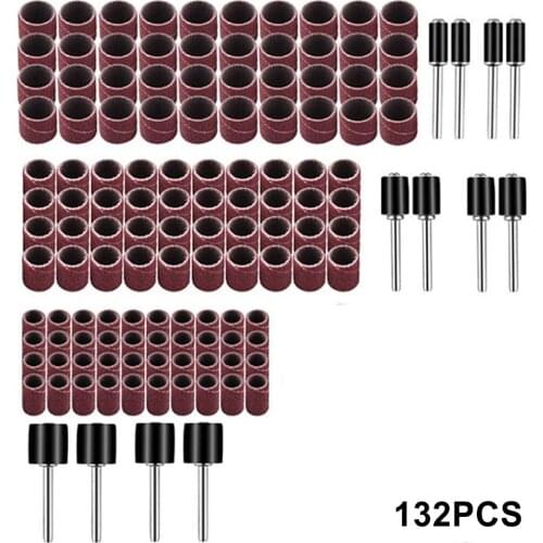 132pcs 1/4 3/8 1/2 Inch Sanding Drum Set With Sanding Mandrels Sanding Bands For Nail Dremel Accessories