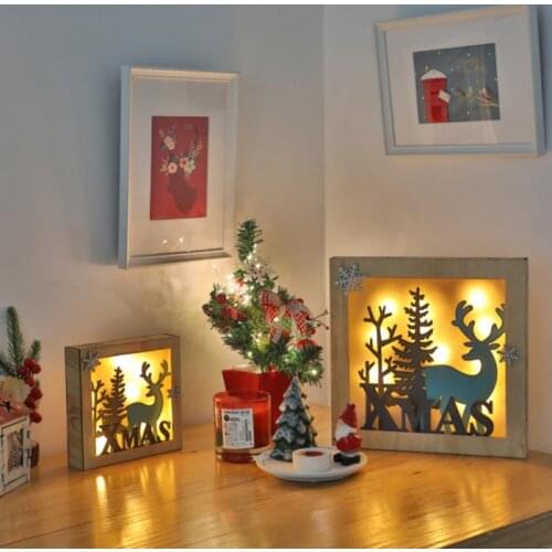 Night Light Lamp LED Wood Lights Elk Snowman Kids Cute Night Light For Bedroom Holiday Party Wedding Decorative Christmas Lamp