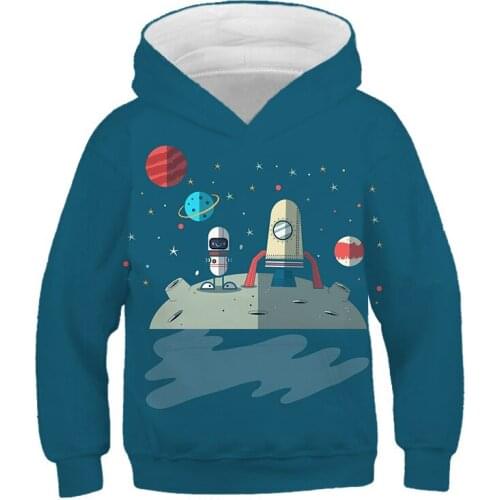 New Pattern Astronaut Hoodie Kids 3 D Print Long Sleeve Hoodie Cartoon Boy Girls Casual Autumn Winter Warm Toddler Outerwear