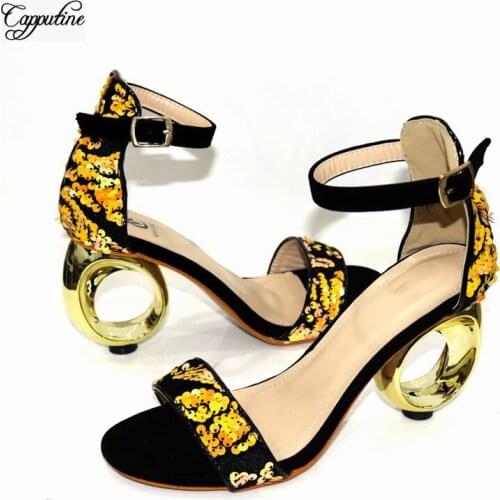 Charming Evening Party Strange Heel Shoes With Sequins Womens Sandals CR2136-1 Heel Height 9CM