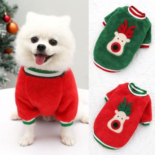 Pet Clothes Christmas Puppy Fleece Clothing Cute Deer Face Printing Winter Warm Hoodies Pet Outfits Suit for Small Medium Dog