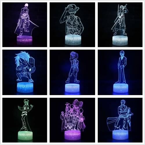 One Piece 3D Night Lights Ace Zoro Luffy Nami Chopper LED Lamp Anime Figures Lighting Colorful Bedroom Decor Xmas Gift Desk Led
