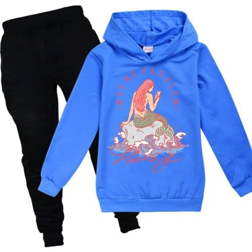 Hand-painted mermaid cartoon print casual sportswear long-sleeved hoodie suit boys and girls casual wear spring new style