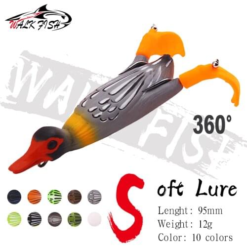 WALK FISH 95MM 11G Soft Bait Double Propeller Flipper Duck Fishing Lures Ducking Frog Bait 360 Rotating Artificial Bait Tackle