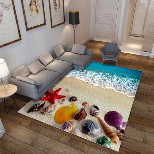 Factory direct sales living room carpet 3D printing Sea Stone Ocean Beach bedroom bedside hall floor mat climbing mat