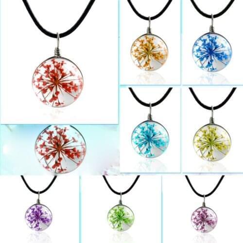 Various Handmade Dried Flower Transparent Glass Ball Necklace Pendant Black Rope Chain Necklace for Women Jewelry Accessories