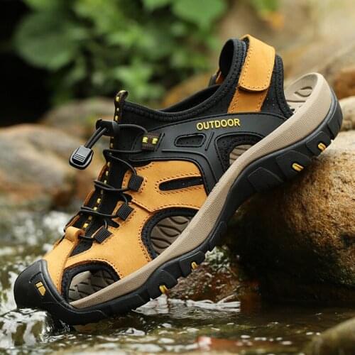 Mens shoes large sizes 48 sandals leather casual genuine summer outdoor rubber online walking handmade mountain hiking footwear
