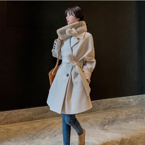 Wool blended coat womens regular style 2020 new autumn and winter woolen coat with sweet temperament large lapel NZ023