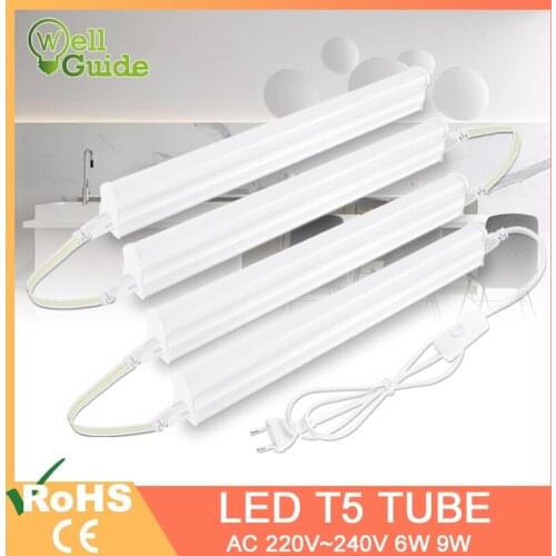 LED T5 Tube 6W 9W AC220V + EU Power Plug Switch Cable + Connection Wire Accessories Cabinet Full Set wall Lamp LED Lights Tube