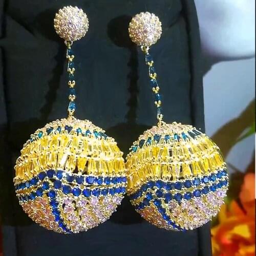 Gorgeous Shinning Big ball yellow CZ Earrings for Women Fine Jewelry Full CZ Bridal Wedding Earrings Jewelry New Hot