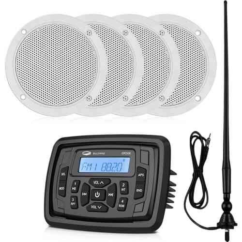 Waterproof Marine Stereo Bluetooth Audio Receiver Boat Radio FM AM MP3 Player+4inch Marine Speaker+Antenna For RV Golf Car Yacht