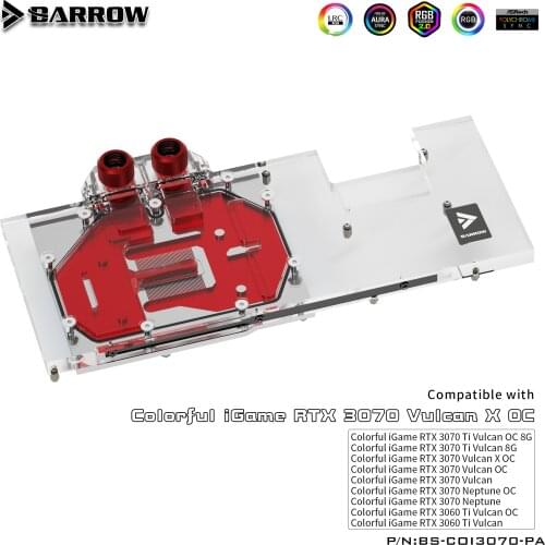 BARROW Water Block use for Colorful iGame RTX 3070/3060Ti Vulan X OC /3070 Neptune OC/ GPU Card Header A-RGB cooling block