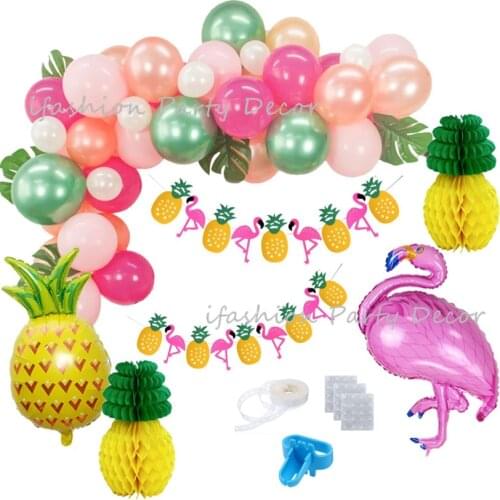 DIY Balloons Garland Set Hawaiian Flamingo Tropical Themed Party Supplies Pineapple Honeycomb Balls Kids Birthday Decorations