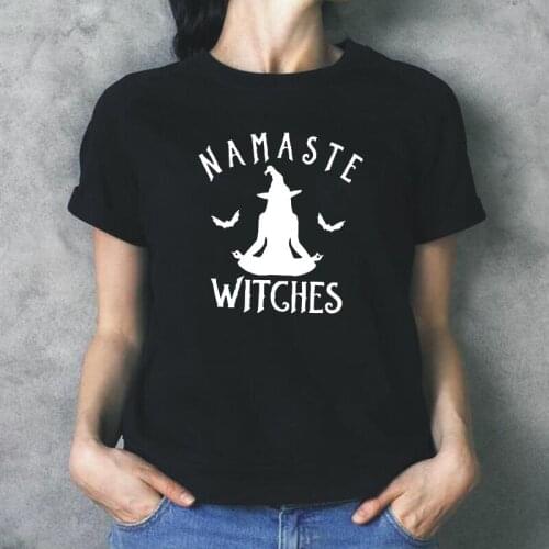 Funny Namaste Witches Letter Print T Shirt Women Tops Summer Short Sleeve Casual Tee Shirt Femme Plus Szie T-shirt Blusas Mujer