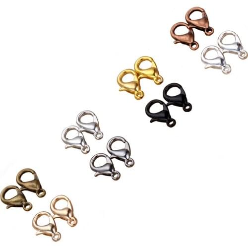 50pcs DIY Jewelry Findings & Components Bracelet Department 12*6mm Gold/Rhodium/Black/Silver/KC Lobster Clasps Claw Clasp