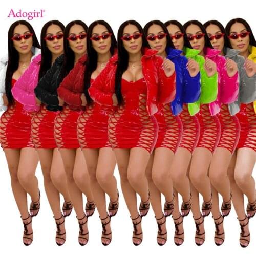 Adogirl 2020 Winter Women Bright Short Cotton Padded Coat S-2XL Multi Colors Standard Collar Long Sleeve Zipper Jacket Outwear