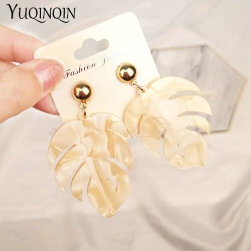 Vintage Long Resin Leaf Earrings for Women Big Metal Acrylic Dangle Drop Earings for Girls Fashion Summer Jewelry Brincos