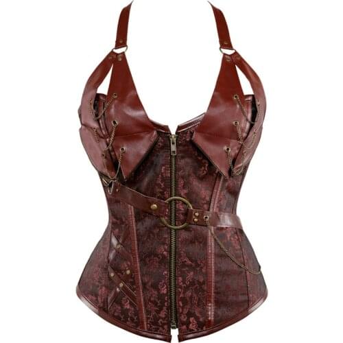 Sapubonva steampunk clothing women plus size corset burlesque clubwear steel boned corset overbust black brown corset gothic 6xl
