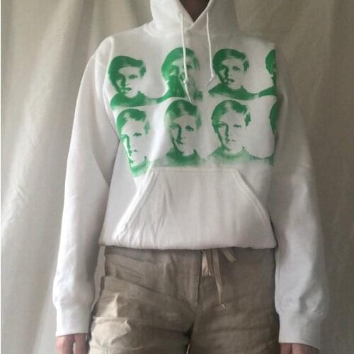 Y2K Women Hooded Sweater Adults Portrait Print Long Sleeve Pullover with Drawstring, Pocket for Shopping Dating Vacation Office