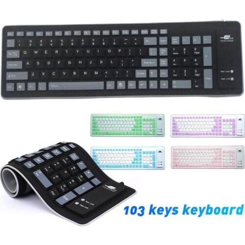 103 Key Foldable Soft Silicone Gaming Keyboard Waterproof Dustproof Silicone Keyboard Office Silent Keyboard For Laptop Computer