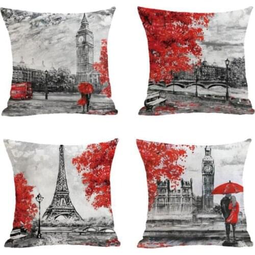 2pcs/set Retro Romantic Eiffel Tower Pattern Pillowcase Flax Square Sofa Throw Cushion Cover Pillow Case for Home Decor
