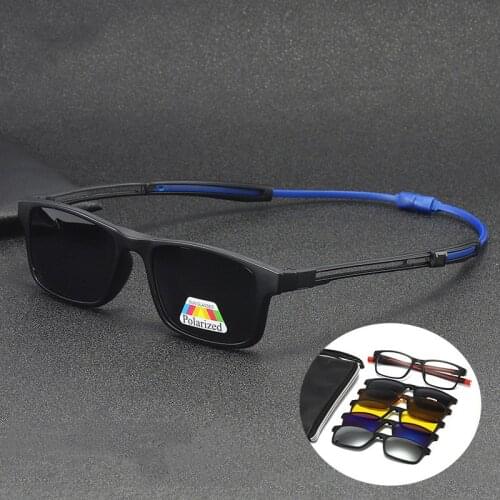 5Pcs Magnetic Set Package Glasses Retractable Temples Square Polarized Eyewear Replaceable Sunglasses Gray Silver Blue Brown