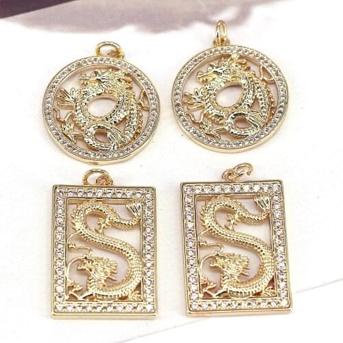 5Pcs Vintage Gold Plated Animal Dragon Square Round Pendant Multilayer Pendant Necklace Jewellery Accessories
