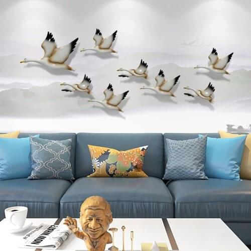 American Luxury Wrought Iron Swan Wall Hanging Home Livingroom Wall Mural Crafts Hotel Sofa Background Wall Sticker Decoration