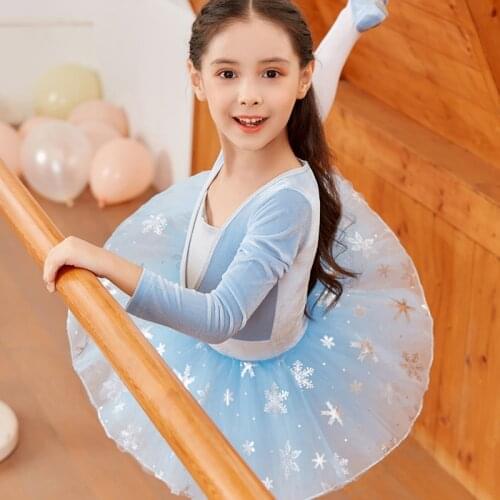 Girls Ballet Dress Velvet Dance Leotard Long Sleeve Ballet Skirt for Girls Dance Tutu Kids Performance Costumes Dance Dress