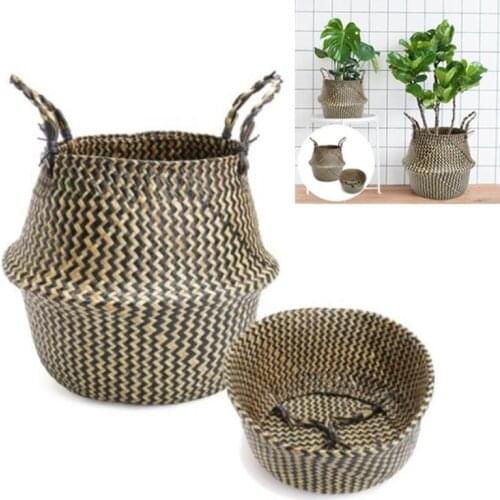 Mayitr Handmade Bamboo Storage Baskets Flower Pot Planter Basket Foldable Laundry Straw Patchwork