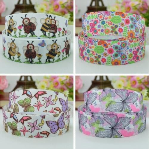 10 Yards 22mm 7/8" Butterfly bee cute Cartoon Printed grosgrain ribbon hair bow Headwear DIY hair accessories retail