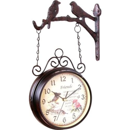 European-Style Double Sided Wall Clock Creative Classic Clock Monochrome Home Decoration Two Side Bird Iron Quartz Antique Sty