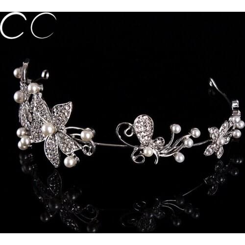 Flower Top Crystal & Pearl Hair Jewellery Tiaras Crowns for Women Party Engagement Bridal Jewelry Chic Accessories F007