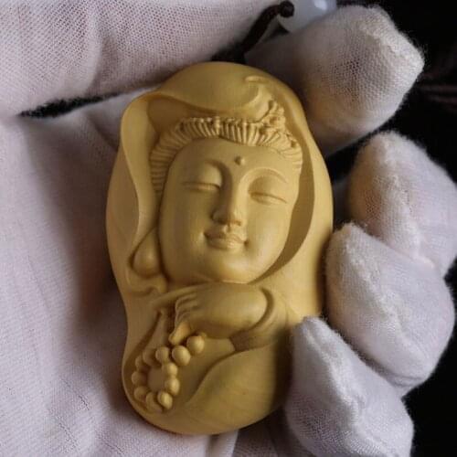 Solid wood carving Nanhai Guanyin decorative pendant ，Hand-carved statues of Buddha，Home decoration small pendant KEYCHAIN GIFT