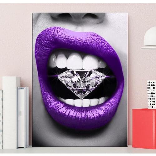 Canvas Painting Nordic Prints Purple Diamond Lips Sexy Home Decor Posters Wall Artwork Bedroom Modular Pictures Home Decoration