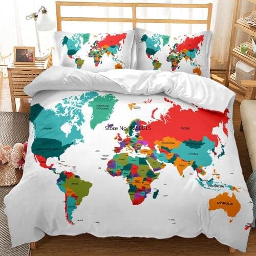 Home Textile Color World Map Bedding Set Kids Quilted Duvet Cover And Pillowcase 2 / 3 Piece Soft Microfiber Twin Queen Size