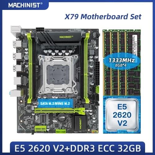 MACHINIST X79 motherboard LGA 2011 kit set with xeon E5 2620 V2 and DDR3 ECC 32G(4*8G) RAM surppot SATA M.2 NVME M.2 X79-V2.82H