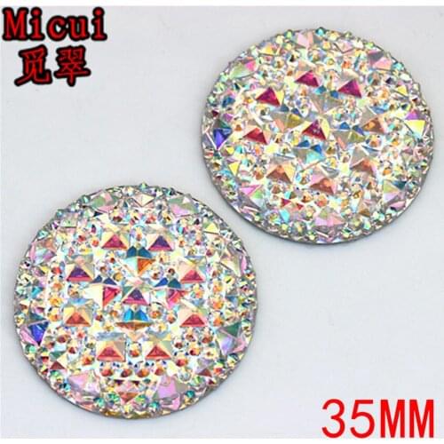 Micui 20PCS 35mm Round Crystal AB Big Size Rhinestone Applique Flat Back Resin Crystal Stone Non Hotfix DIY Wedding Dress ZZ242