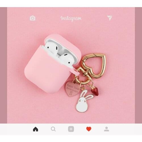 Cute Pink Silicone Case for Apple Airpods Case Accessories Bluetooth Earphone Cartoon Protective Cover Rabbit Key Ring