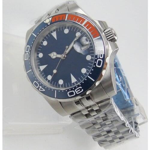 BLIGER 40mm Blue Men Wristwatch Sapphire Glass MIYOTA Automatic Movement Jubilee Band Rotating Bezel