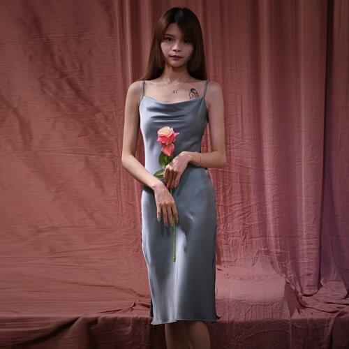 093 Thin Faux Silk Sleep Dress Women Underwear Bride Lingerie Nightgowns for Female V-Neck Sexy Nightdress Sleeping Home Wear