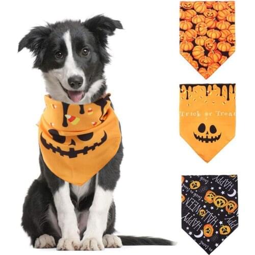 New Pet Halloween Saliva Towel Dog Collar Skull Yellow Pumpkin Pattern Triangle Scarf Neckerchief Pet Decoration Accessories